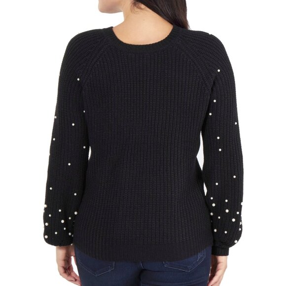 New NY Collection Women's Pearl Embellished Balloon Sleeve Sweater - Picture 2 of 4